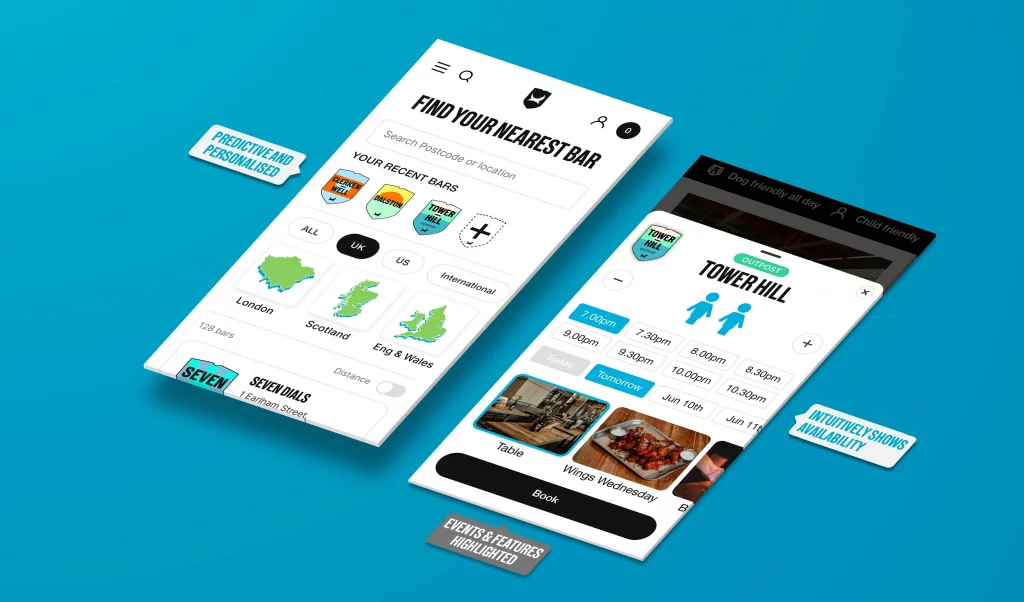 Bar Location page and Booking Bottom Sheet